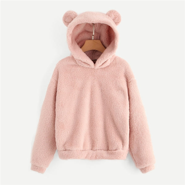 Preppy Lovely With Bears Ears Solid Teddy Hoodie Pullovers Sweatshirt Campus Casual Sweatshirts | Vimost Shop.