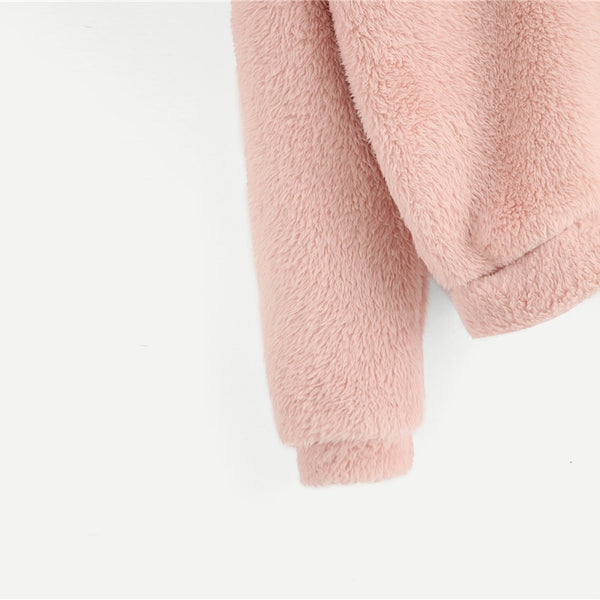 Preppy Lovely With Bears Ears Solid Teddy Hoodie Pullovers Sweatshirt Campus Casual Sweatshirts | Vimost Shop.