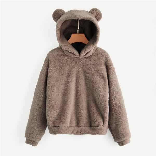Preppy Lovely With Bears Ears Solid Teddy Hoodie Pullovers Sweatshirt Campus Casual Sweatshirts | Vimost Shop.