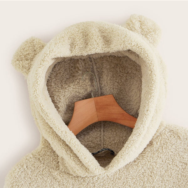 Preppy Lovely With Bears Ears Solid Teddy Hoodie Pullovers Sweatshirt Campus Casual Sweatshirts | Vimost Shop.