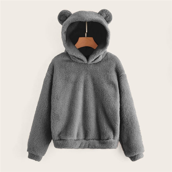 Preppy Lovely With Bears Ears Solid Teddy Hoodie Pullovers Sweatshirt Campus Casual Sweatshirts | Vimost Shop.