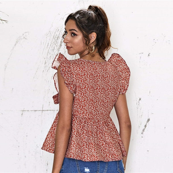 Women Summer V Neck Sleeveless Ladies Ditsy Floral Boho Cute Tops | Vimost Shop.