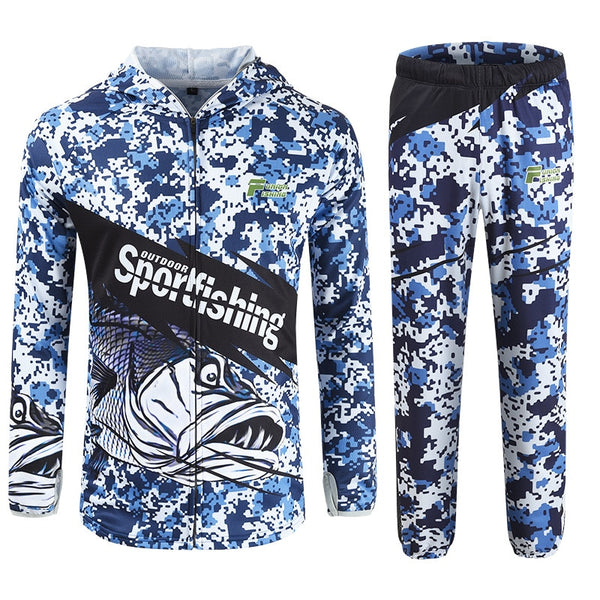 Quick Dry Bass Fishing Clothing set Long Sleeve Camouflage Hooded Breathable Anti-UV Sun Protection clothes fishing shirts | Vimost Shop.