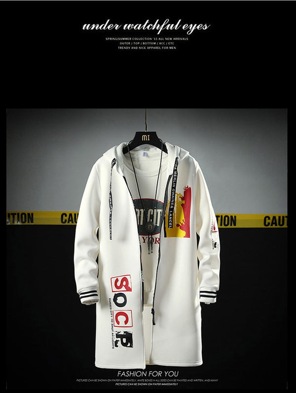 The North Fashion Long Coat Autumn Zipper Windproof Slim Windbreaker Mens Large Size Hip Hop Jackets Clothes Face | Vimost Shop.