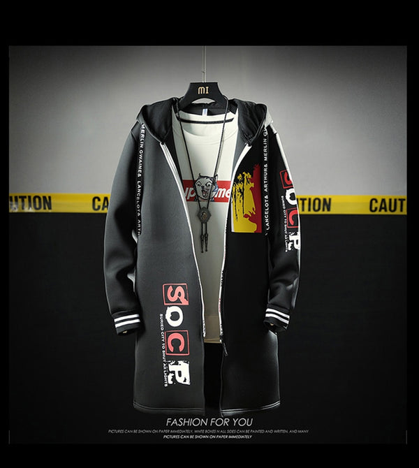 The North Fashion Long Coat Autumn Zipper Windproof Slim Windbreaker Mens Large Size Hip Hop Jackets Clothes Face | Vimost Shop.