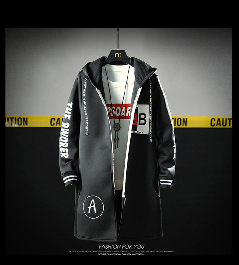 The North Fashion Long Coat Autumn Zipper Windproof Slim Windbreaker Mens Large Size Hip Hop Jackets Clothes Face | Vimost Shop.