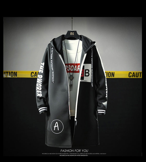 The North Fashion Long Coat Autumn Zipper Windproof Slim Windbreaker Mens Large Size Hip Hop Jackets Clothes Face | Vimost Shop.