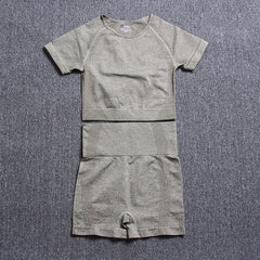 Women Short Sleeve Shirt Yoga Set 2PCS Vital Seamless Sport Suit Gym Clothes Fitness Crop Top Shirt High Waist Shorts Tights