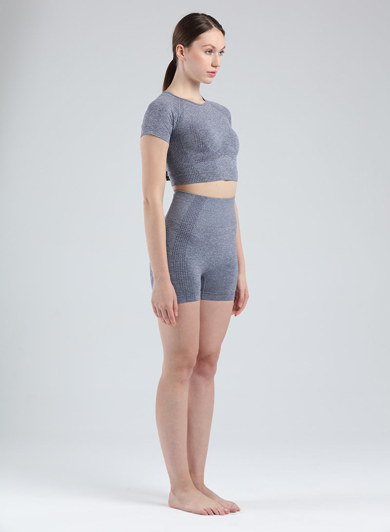 Women Short Sleeve Shirt Yoga Set 2PCS Vital Seamless Sport Suit Gym Clothes Fitness Crop Top Shirt High Waist Shorts Tights | Vimost Shop.