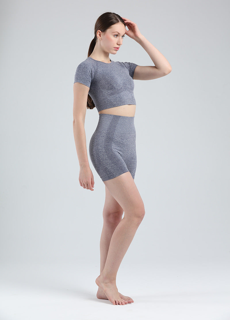 Women Short Sleeve Shirt Yoga Set 2PCS Vital Seamless Sport Suit Gym Clothes Fitness Crop Top Shirt High Waist Shorts Tights | Vimost Shop.