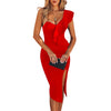 Women One Shoulder Bandage Dress Elegant Ruffles Red Bandage Dress Sexy Party Night Club Dress | Vimost Shop.