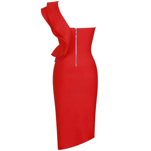 Women One Shoulder Bandage Dress Elegant Ruffles Red Bandage Dress Sexy Party Night Club Dress | Vimost Shop.