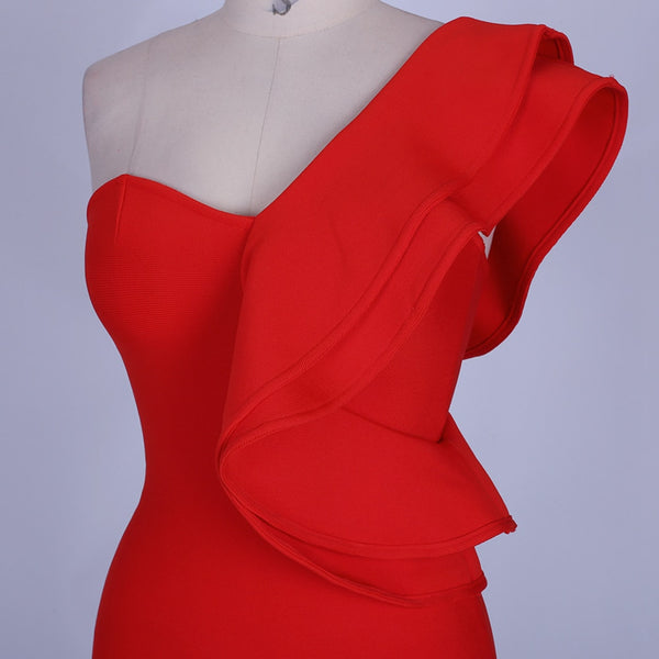 Women One Shoulder Bandage Dress Elegant Ruffles Red Bandage Dress Sexy Party Night Club Dress | Vimost Shop.