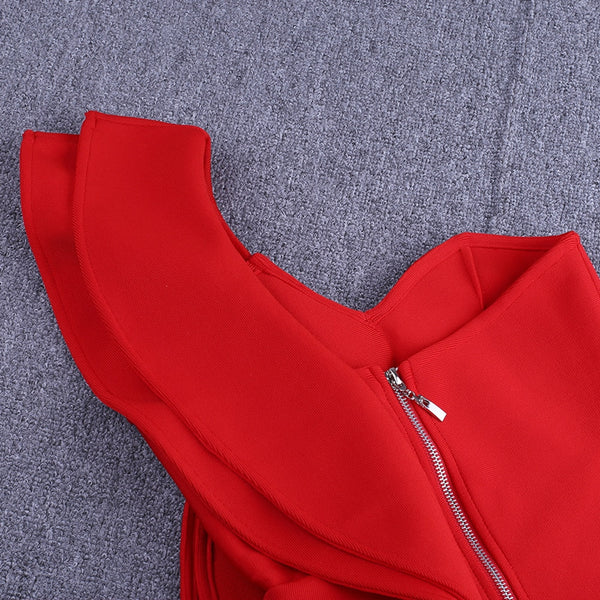 Women One Shoulder Bandage Dress Elegant Ruffles Red Bandage Dress Sexy Party Night Club Dress | Vimost Shop.