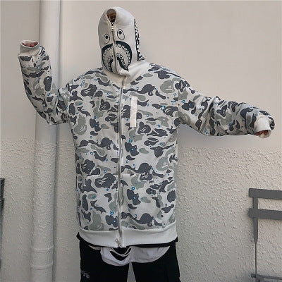 Japanese Shark Camouflage Print Zipper Sweatshirts | Vimost Shop.