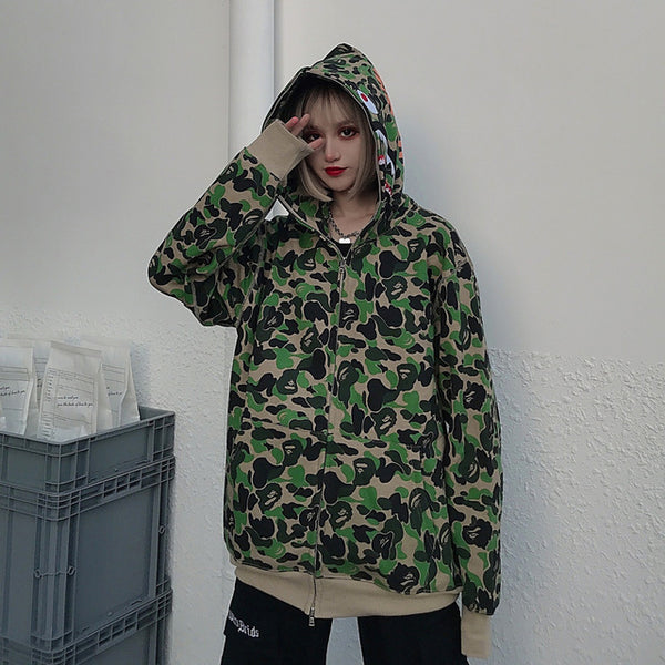 Japanese Shark Camouflage Print Zipper Sweatshirts | Vimost Shop.