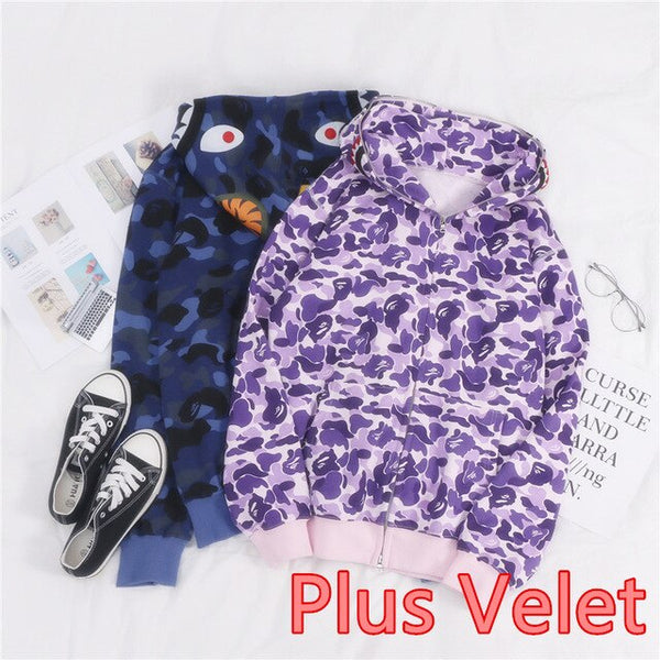 Japanese Shark Camouflage Print Zipper Sweatshirts | Vimost Shop.