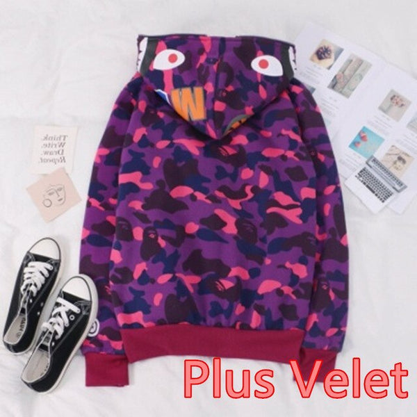 Japanese Shark Camouflage Print Zipper Sweatshirts | Vimost Shop.