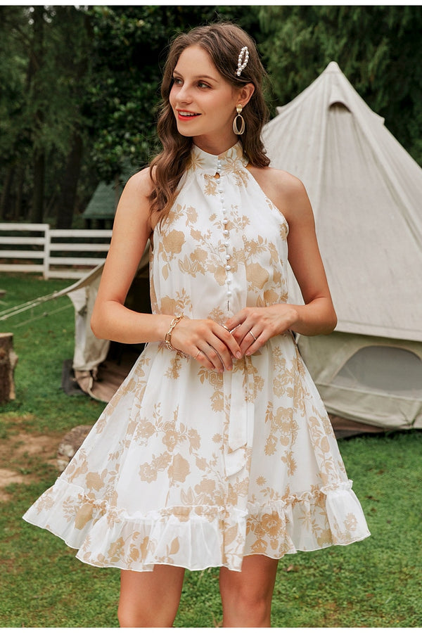 Sexy sleeveless women dress Solid ruffled sash buttons party summer dress | Vimost Shop.