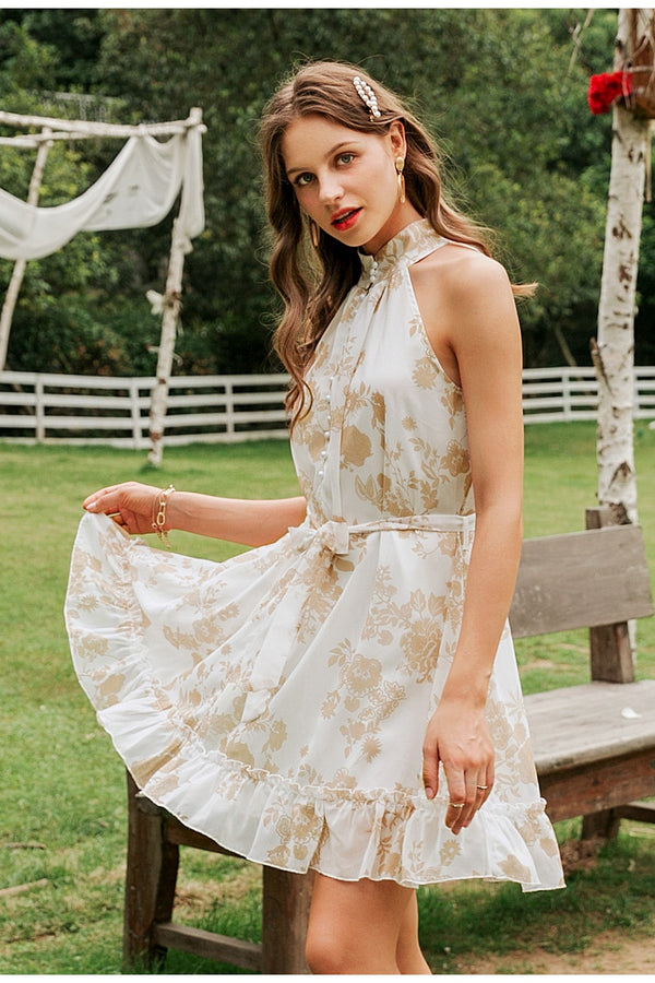 Sexy sleeveless women dress Solid ruffled sash buttons party summer dress | Vimost Shop.