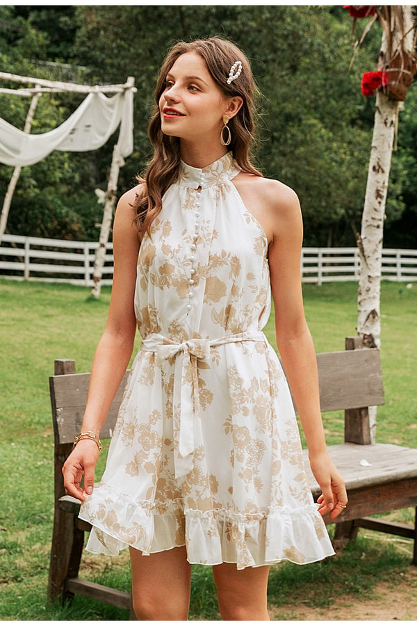 Sexy sleeveless women dress Solid ruffled sash buttons party summer dress | Vimost Shop.