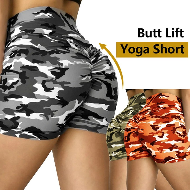 Women High Waist Sport Shorts Camouflage Print Butt Workout Running Fitness Leggings Yoga Shorts Biker Shorts | Vimost Shop.