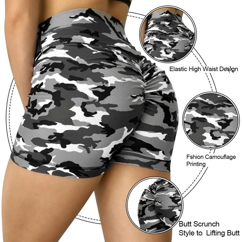 Women High Waist Sport Shorts Camouflage Print Butt Workout Running Fitness Leggings Yoga Shorts Biker Shorts | Vimost Shop.