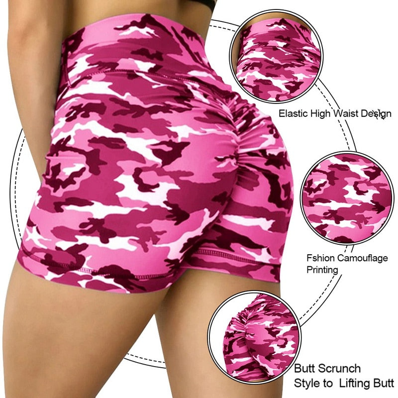 Women High Waist Sport Shorts Camouflage Print Butt Workout Running Fitness Leggings Yoga Shorts Biker Shorts | Vimost Shop.