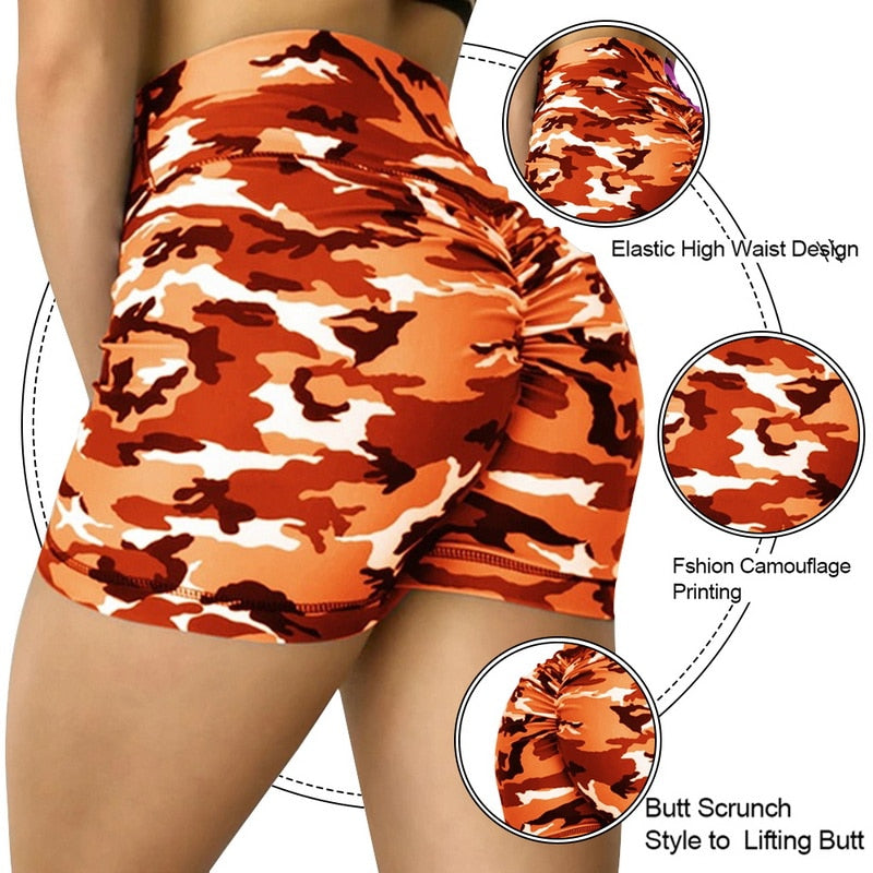 Women High Waist Sport Shorts Camouflage Print Butt Workout Running Fitness Leggings Yoga Shorts Biker Shorts | Vimost Shop.