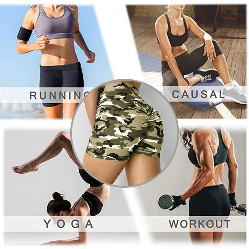 Women High Waist Sport Shorts Camouflage Print Butt Workout Running Fitness Leggings Yoga Shorts Biker Shorts | Vimost Shop.