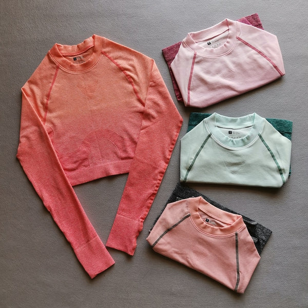 Women Yoga Set Gym Clothing Ombre Seamless Gradient Leggings+Long sleeve Top Workout Sport Suit Women Fitness Set Active Wear | Vimost Shop.