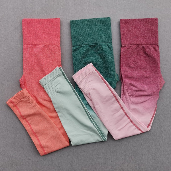 Women Yoga Set Gym Clothing Ombre Seamless Gradient Leggings+Long sleeve Top Workout Sport Suit Women Fitness Set Active Wear | Vimost Shop.