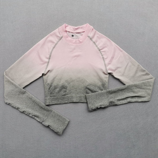 Women Yoga Set Gym Clothing Ombre Seamless Gradient Leggings+Long sleeve Top Workout Sport Suit Women Fitness Set Active Wear | Vimost Shop.