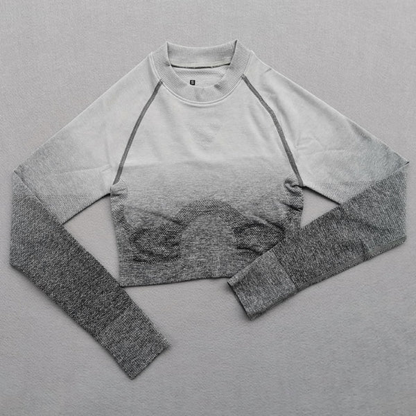 Women Yoga Set Gym Clothing Ombre Seamless Gradient Leggings+Long sleeve Top Workout Sport Suit Women Fitness Set Active Wear | Vimost Shop.