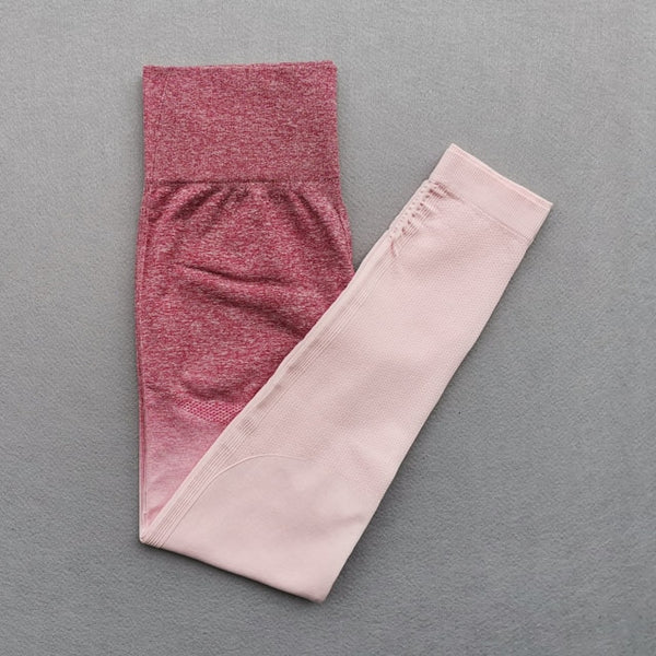 Women Yoga Set Gym Clothing Ombre Seamless Gradient Leggings+Long sleeve Top Workout Sport Suit Women Fitness Set Active Wear | Vimost Shop.