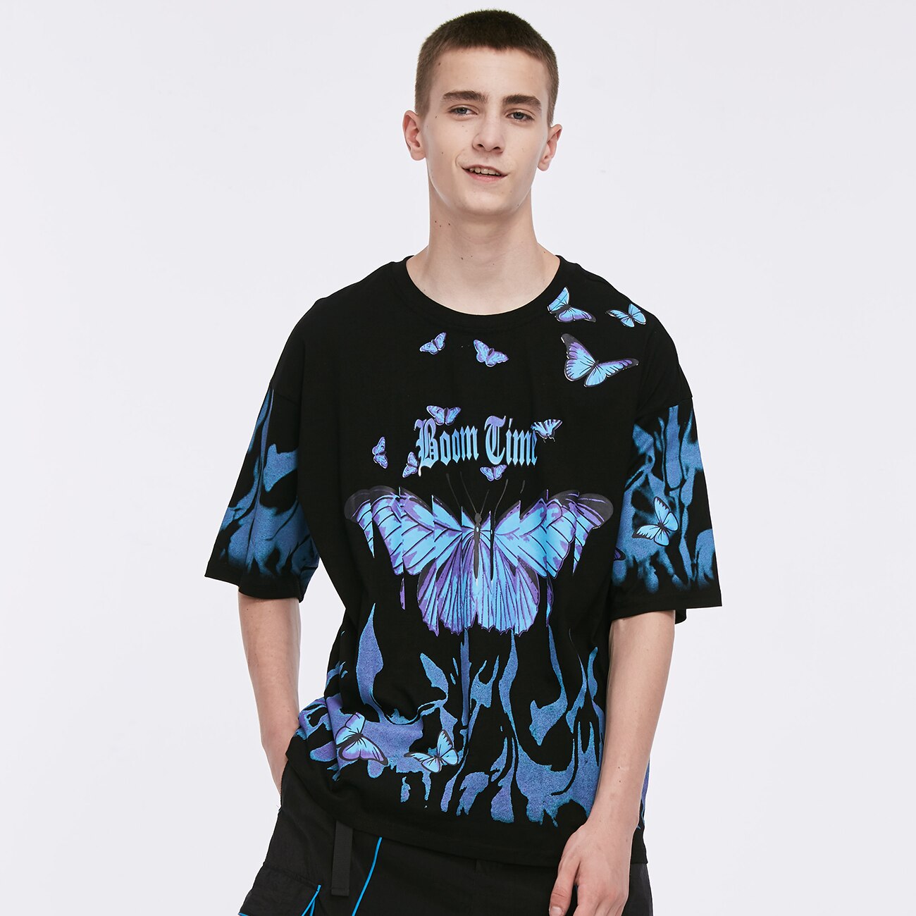 Hip Hop Blue Flame Butterfly Printed T Shirt Men Harajuku Fashion Streetwear Short Sleeve Casual Cotton Tops Tees | Vimost Shop.