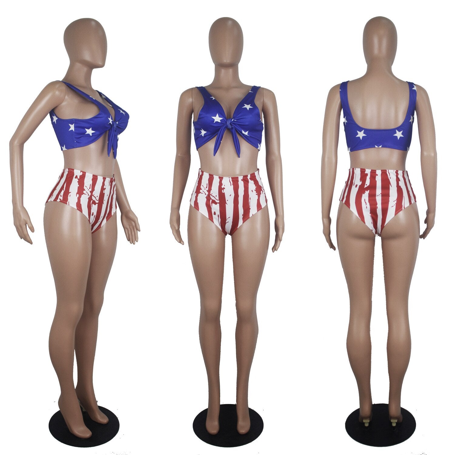 Popular Women's Swimming Sets Independence Day National Day USA Flag Printed Two-Piece Swimsuit Blue Stars Bra tankini swimsuits | Vimost Shop.