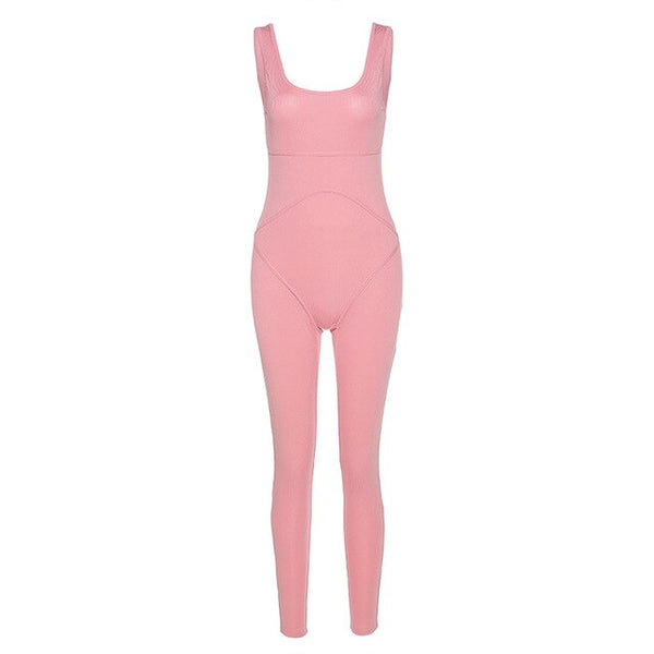 Sportwear Jumpsuit Knit Rib Bodycon Solid Streetwear Outfit Casual Pants Bodycon Fitness Rompers Womens Jumpsuit Summer | Vimost Shop.