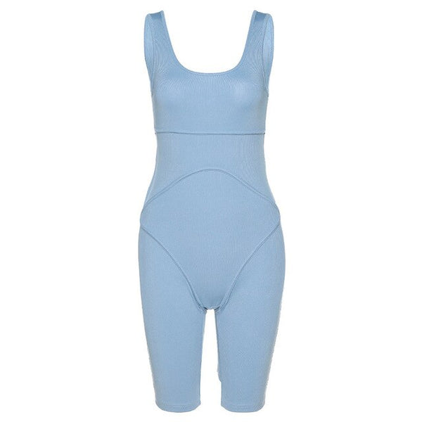 Sportwear Jumpsuit Knit Rib Bodycon Solid Streetwear Outfit Casual Pants Bodycon Fitness Rompers Womens Jumpsuit Summer | Vimost Shop.