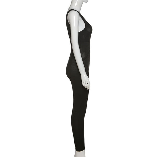 Sportwear Jumpsuit Knit Rib Bodycon Solid Streetwear Outfit Casual Pants Bodycon Fitness Rompers Womens Jumpsuit Summer | Vimost Shop.