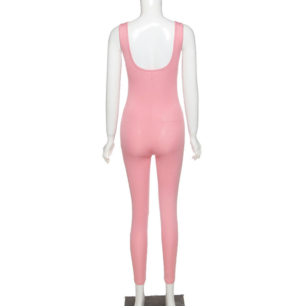 Sportwear Jumpsuit Knit Rib Bodycon Solid Streetwear Outfit Casual Pants Bodycon Fitness Rompers Womens Jumpsuit Summer | Vimost Shop.