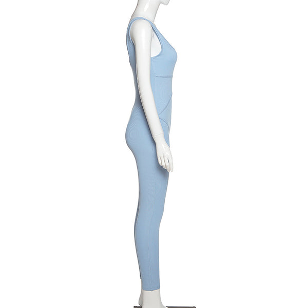 Sportwear Jumpsuit Knit Rib Bodycon Solid Streetwear Outfit Casual Pants Bodycon Fitness Rompers Womens Jumpsuit Summer | Vimost Shop.