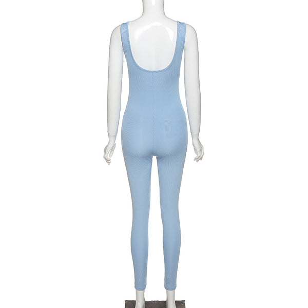 Sportwear Jumpsuit Knit Rib Bodycon Solid Streetwear Outfit Casual Pants Bodycon Fitness Rompers Womens Jumpsuit Summer | Vimost Shop.