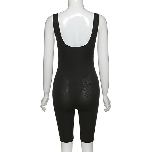 Sportwear Jumpsuit Knit Rib Bodycon Solid Streetwear Outfit Casual Pants Bodycon Fitness Rompers Womens Jumpsuit Summer | Vimost Shop.