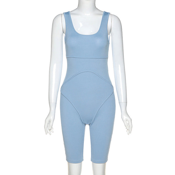 Sportwear Jumpsuit Knit Rib Bodycon Solid Streetwear Outfit Casual Pants Bodycon Fitness Rompers Womens Jumpsuit Summer | Vimost Shop.