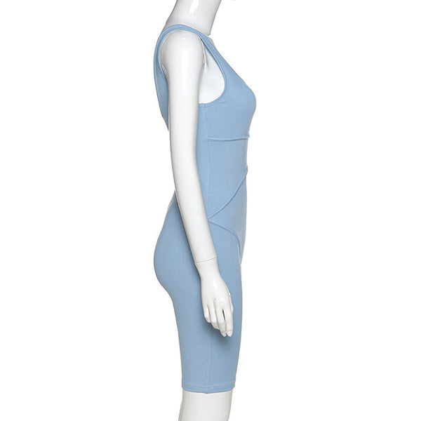 Sportwear Jumpsuit Knit Rib Bodycon Solid Streetwear Outfit Casual Pants Bodycon Fitness Rompers Womens Jumpsuit Summer | Vimost Shop.