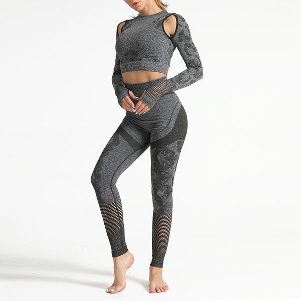 Sport Fitness Seamless Yoga Set Suit Camouflage Workout Clothes Gym for Women Leggings Breathable Long-sleeved Yoga suit | Vimost Shop.