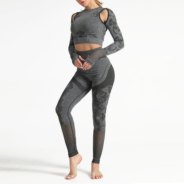 Sport Fitness Seamless Yoga Set Suit Camouflage Workout Clothes Gym for Women Leggings Breathable Long-sleeved Yoga suit | Vimost Shop.