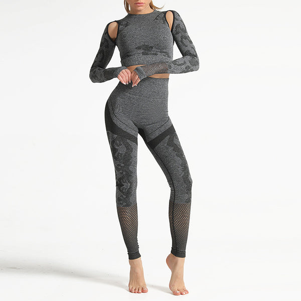Sport Fitness Seamless Yoga Set Suit Camouflage Workout Clothes Gym for Women Leggings Breathable Long-sleeved Yoga suit | Vimost Shop.