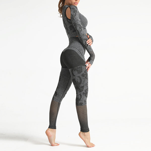 Sport Fitness Seamless Yoga Set Suit Camouflage Workout Clothes Gym for Women Leggings Breathable Long-sleeved Yoga suit | Vimost Shop.